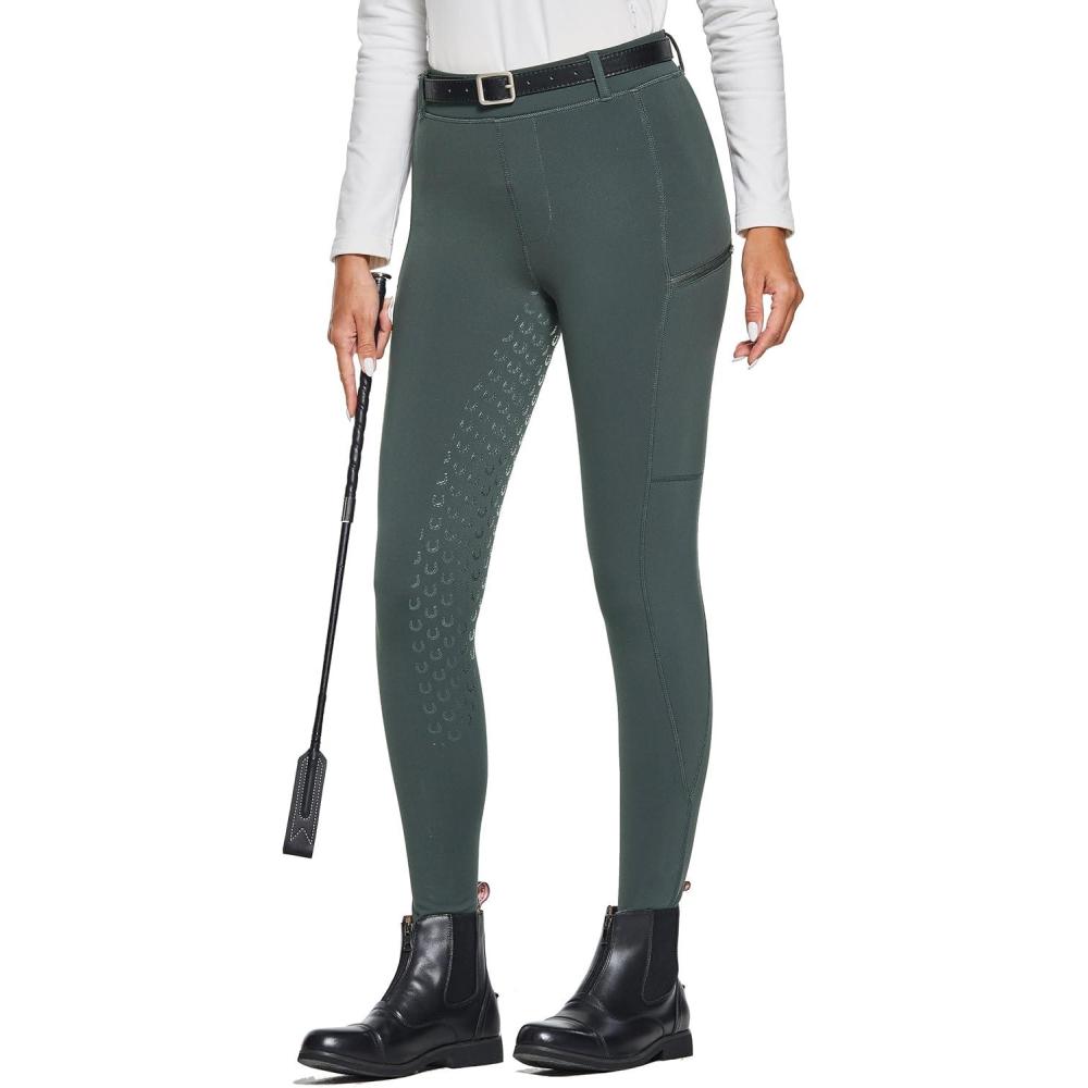 imageFitsT4 Sports Womens Winter Horse Riding Pants with Zipper Pockets Full Seat Riding Tights Fleece Lined Equestrian BreechesGrey