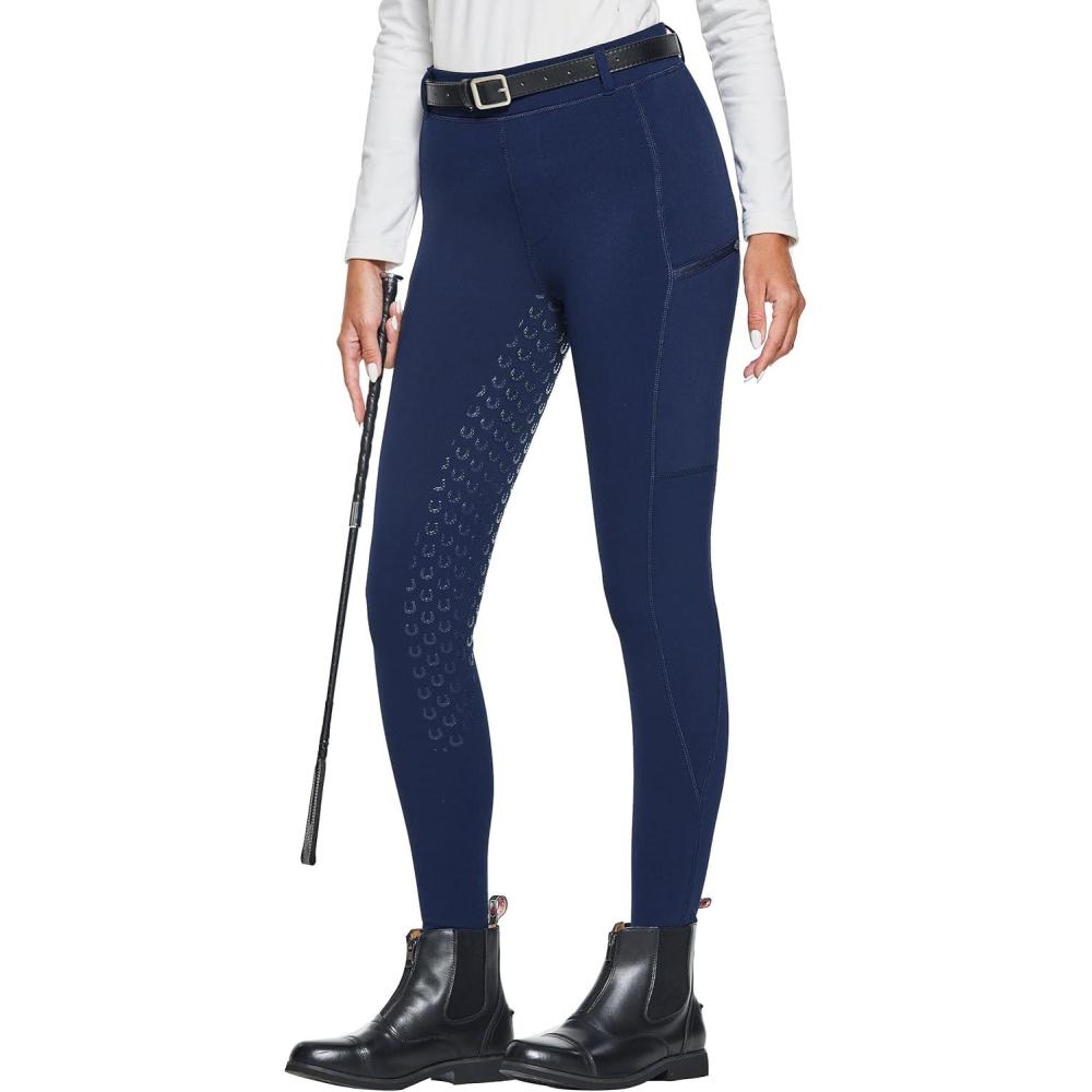 imageFitsT4 Sports Womens Winter Horse Riding Pants with Zipper Pockets Full Seat Riding Tights Fleece Lined Equestrian BreechesNavy