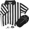 imageFitsT4 Sports Official Black ampamp White Stripe Referee Shirt Zipper Ref Jersey Umpire Referee Cap Stainless Steel Whistle