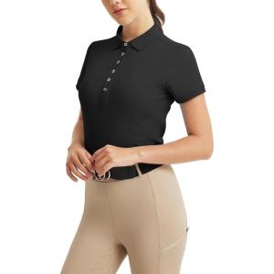 FitsT4 Sports Equestrian Shirts for Women Short Sleeve UPF50+ Moisture Wicking Polo Shirts for Horse Riding Tops(Black)