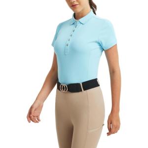 FitsT4 Sports Equestrian Shirts for Women Short Sleeve UPF50+ Moisture Wicking Polo Shirts for Horse Riding Tops(Blue)