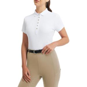 FitsT4 Sports Equestrian Shirts for Women Short Sleeve UPF50+ Moisture Wicking Polo Shirts for Horse Riding Tops(White)