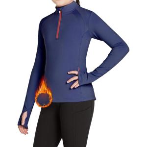 FitsT4 Sports Girls Fleece Long Sleeve Shirts Thumbhole Horse Riding Shirt Kids Equestrain Half Zip Thermal Jacket(Navy)