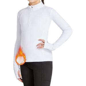 FitsT4 Sports Girls Fleece Long Sleeve Shirts Thumbhole Horse Riding Shirt Kids Equestrain Half Zip Thermal Jacket(White)