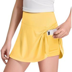 FitsT4 Sports Girl’s Golf Skirt Adjustable Waist Active Tennis Skort UPF50+(Yellow)