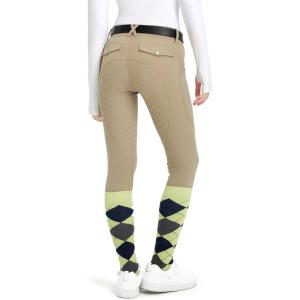 FitsT4 Sports Girls Riding Pants Fleece Lined Kids Winter Breeches Full Seat Silicone Equestrian Pants Tights Pockets(Khaki)
