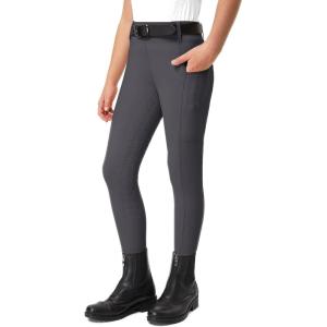 FitsT4 Sports Girls Riding Pants Full Seat Kids Equestrian Breeches Stretchy Youth Horse Schooling Tights Zipper Pockets(Darkgrey)