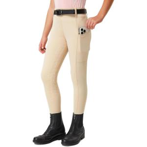 FitsT4 Sports Girls Riding Pants Full Seat Kids Equestrian Breeches Stretchy Youth Horse Schooling Tights Zipper Pockets(Khaki)