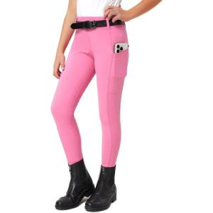 FitsT4 Sports Girls Riding Pants Full Seat Kids Equestrian Breeches Stretchy Youth Horse Schooling Tights Zipper Pockets(Pink)