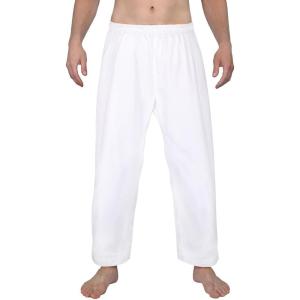 FitsT4 Sports Karate Pants 8oz Middleweight Elastic Waist Martial Arts Pants Perfect for Training or Competition, 000-5(White)