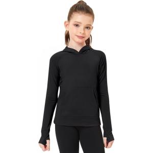 FitsT4 Sports Kids UPF50+ Sun Shirt with Pockets Thumbholes Girls Lightweight Quick Dry UV Protection Long Sleeve Hoodie(Black)