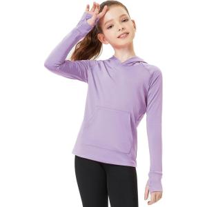 FitsT4 Sports Kids UPF50+ Sun Shirt with Pockets Thumbholes Girls Lightweight Quick Dry UV Protection Long Sleeve Hoodie(Purple)