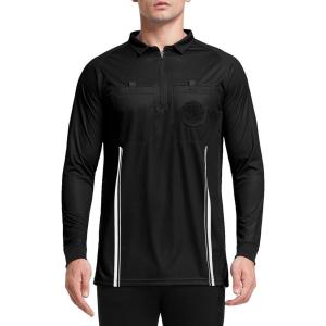 FitsT4 Sports Men’s Pro Soccer Referee Jersey Long Sleeve Ref Shirt(Black)