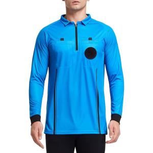 FitsT4 Sports Men’s Pro Soccer Referee Jersey Long Sleeve Ref Shirt(Blue)