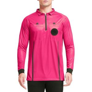 FitsT4 Sports Men’s Pro Soccer Referee Jersey Long Sleeve Ref Shirt(Fluorescent Pink)