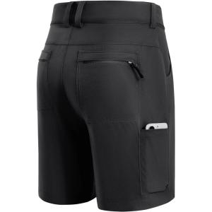 FitsT4 Sports Mens Shorts 7 Inch Inseam Stretch Water Resistant Hiking Cargo Shorts with Elastic Waistband(Black)