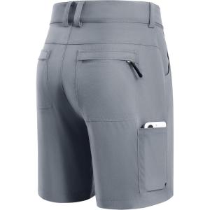 FitsT4 Sports Mens Shorts 7 Inch Inseam Stretch Water Resistant Hiking Cargo Shorts with Elastic Waistband(Grey)