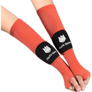 FitsT4 Sports Volleyball Arm Sleeves for Girls Youth Passing Sleeves w Protection Pads Thumbhole UPF 50 Non-Slip Gloves(Orange)