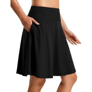 FitsT4 Sports Women’s 20” High Waisted Swim Skirt Skort Quick Dry Swimsuit Bikini Bottoms with Pockets(Black)