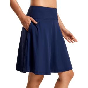 FitsT4 Sports Women’s 20” High Waisted Swim Skirt Skort Quick Dry Swimsuit Bikini Bottoms with Pockets(Navy)