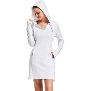 FitsT4 Sports Womens Cover-Up Dress Beach UPF 50+ SPF Sun Protection Long Sleeve Shirts(White)