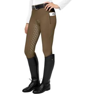 FitsT4 Sports Women’s Full Seat Riding Tights Active Silicon Grip Horse Riding Tights Equestrian Breeches(Brown)