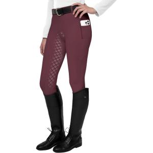FitsT4 Sports Women’s Full Seat Riding Tights Active Silicon Grip Horse Riding Tights Equestrian Breeches(Burgundy)