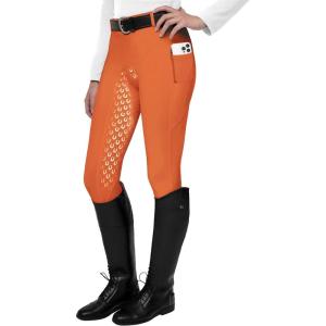 FitsT4 Sports Women’s Full Seat Riding Tights Active Silicon Grip Horse Riding Tights Equestrian Breeches(Orange Rust)
