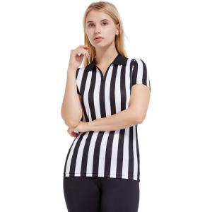 FitsT4 Sports Women’s Official Black & White Stripe Referee Shirt Pro Uniform Jersey Short Sleeve Waitresses Costume(Black & White)