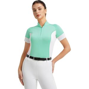 FitsT4 Sports Womens Short Sleeve Equestrian Shirts UPF50+ Horse Riding Shirts Breathable Rider Tops Half Zip(Cabbage)