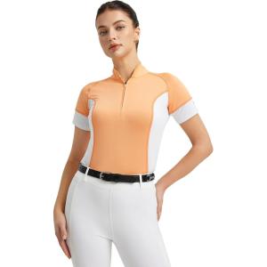 FitsT4 Sports Womens Short Sleeve Equestrian Shirts UPF50+ Horse Riding Shirts Breathable Rider Tops Half Zip(Peach Cobbler)