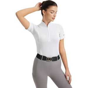 FitsT4 Sports Womens Short Sleeve Equestrian Shirts UPF50+ Horse Riding Shirts Breathable Rider Tops Half Zip(White)