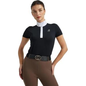 FitsT4 Sports Womens Short Sleeve Equestrian Show Shirts UPF50 Horse Riding Performance Shirt Rider Top(Black)