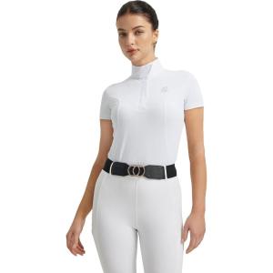 FitsT4 Sports Womens Short Sleeve Equestrian Show Shirts UPF50 Horse Riding Performance Shirt Rider Top(White)
