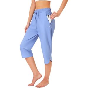 FitsT4 Sports Women’s Swim Capris Pants 18″ Quick Dry UPF 50+ Beach Modest Swimsuits Bottoms with Mesh Pockets(Blue)