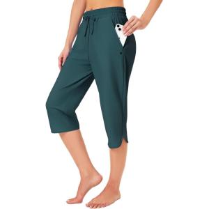 FitsT4 Sports Women’s Swim Capris Pants 18″ Quick Dry UPF 50+ Beach Modest Swimsuits Bottoms with Mesh Pockets(Green)