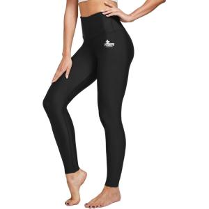 FitsT4 Sports Women’s Swimming Leggings UPF 50+ High Waisted with Pockets Swim Pants(Black)