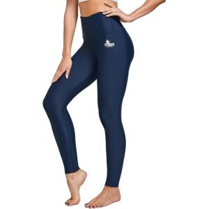 FitsT4 Sports Women’s Swimming Leggings UPF 50+ High Waisted with Pockets Swim Pants(Navy)