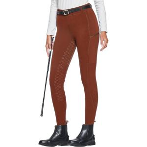 FitsT4 Sports Women’s Winter Horse Riding Pants with Zipper Pockets Full Seat Riding Tights Fleece Lined Equestrian Breeches(Rust)
