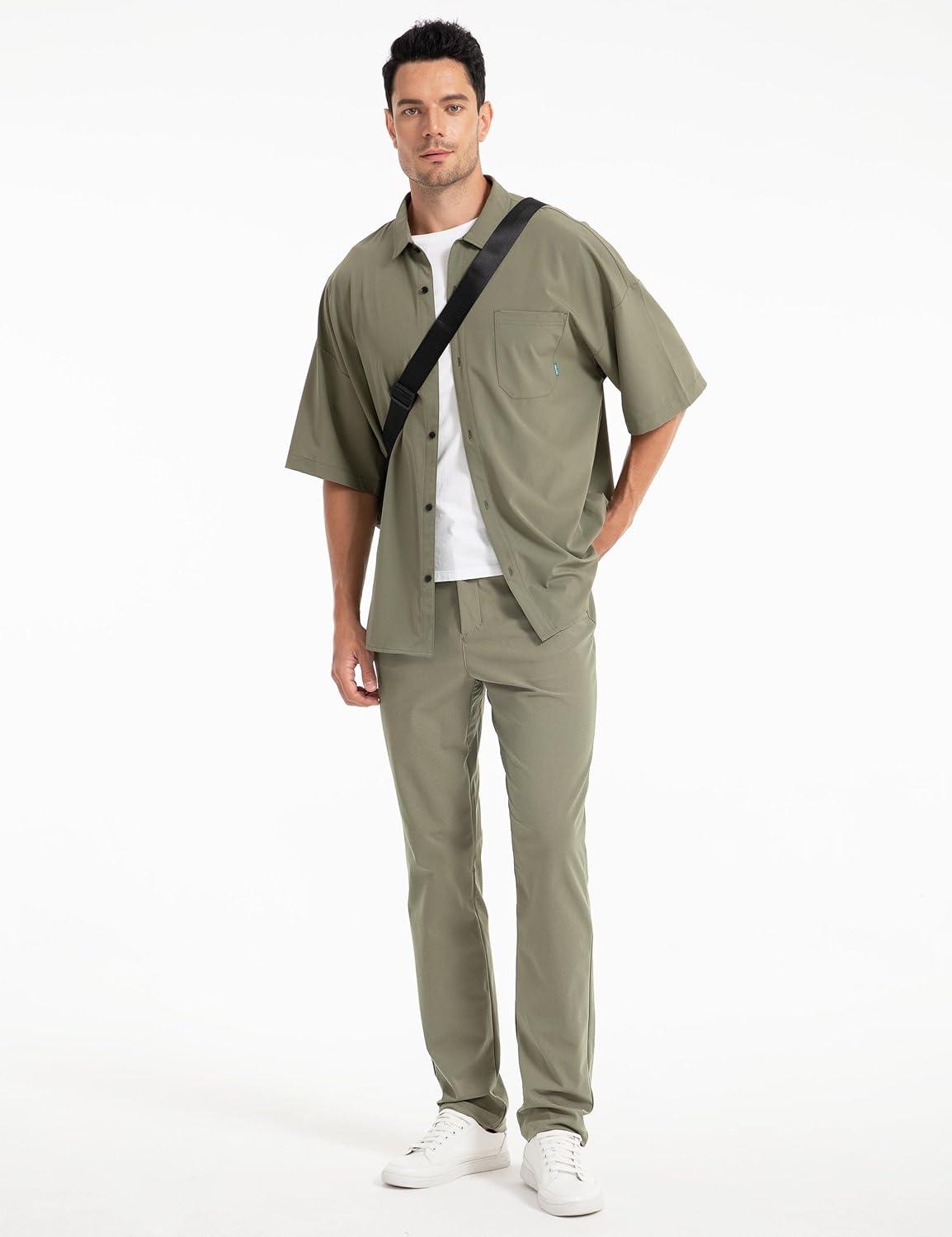 imageFitsT4 Mens Golf Pants Stretch Relaxed Fit with 6 Pockets 30quot32quot Lightweight Quick Dry WrinkleFree Dress TrouserGrey Sage