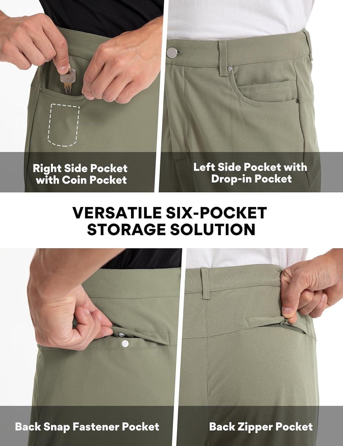 imageFitsT4 Mens Golf Pants Stretch Relaxed Fit with 6 Pockets 30quot32quot Lightweight Quick Dry WrinkleFree Dress TrouserGrey Sage