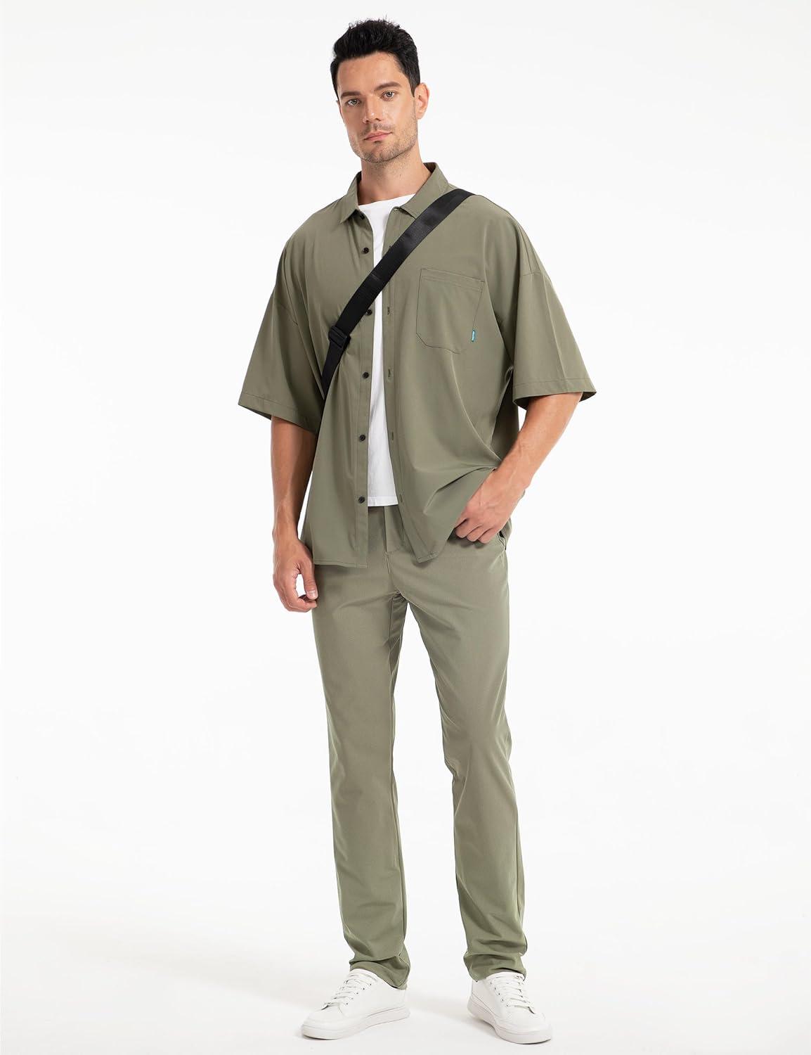 imageFitsT4 Mens Golf Pants Stretch Relaxed Fit with 6 Pockets 30quot32quot Lightweight Quick Dry WrinkleFree Dress TrouserGrey Sage