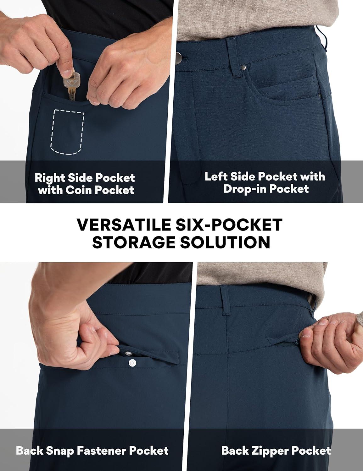 imageFitsT4 Mens Golf Pants Stretch Relaxed Fit with 6 Pockets 30quot32quot Lightweight Quick Dry WrinkleFree Dress TrouserNavy