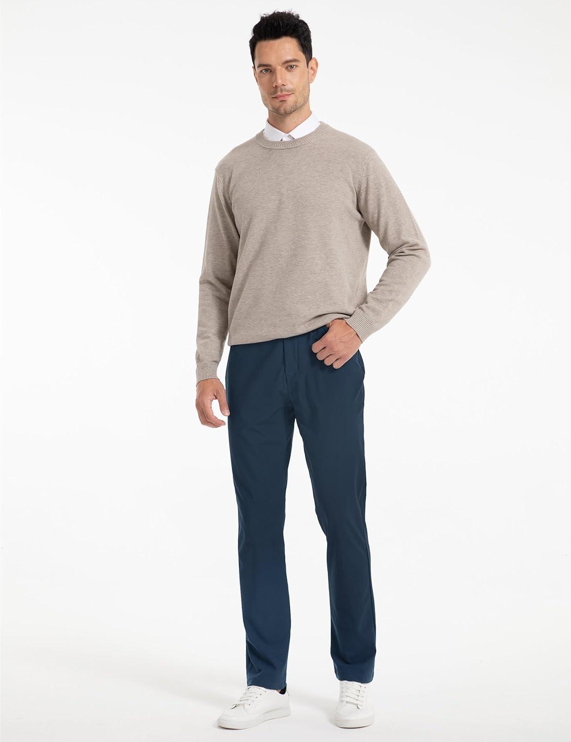 imageFitsT4 Mens Golf Pants Stretch Relaxed Fit with 6 Pockets 30quot32quot Lightweight Quick Dry WrinkleFree Dress TrouserNavy