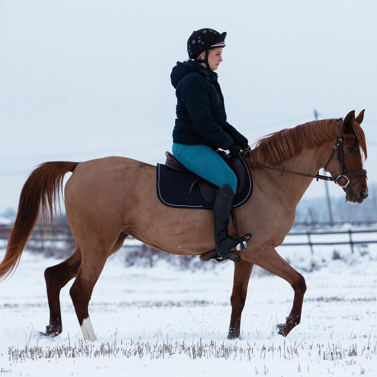 imageFitsT4 Sports Womens Fleece Lined Riding Breeches Winter Equestrian Pants Knee Patch Horseback Riding Tights Cell PocketNavy