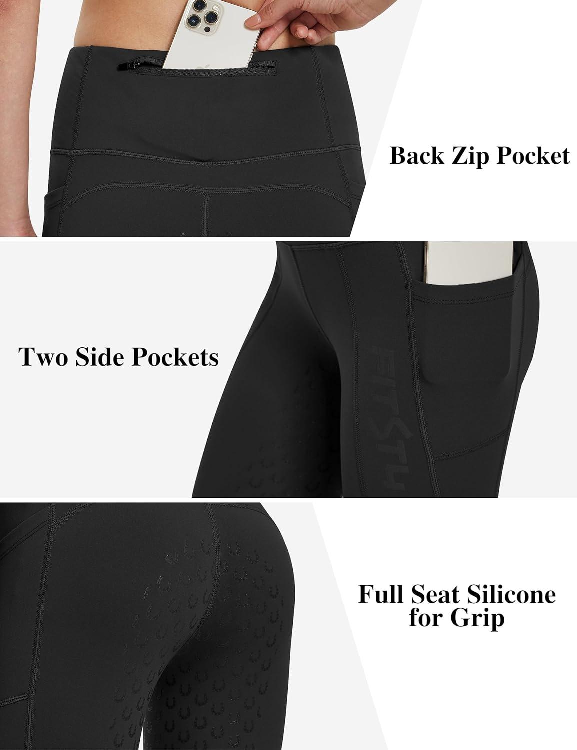 imageFitsT4 Sports Womens Winter Riding Breeches Fleece Lined Horse Riding Pants Tights Full Seat Silicone Equestrian BreechesBlack