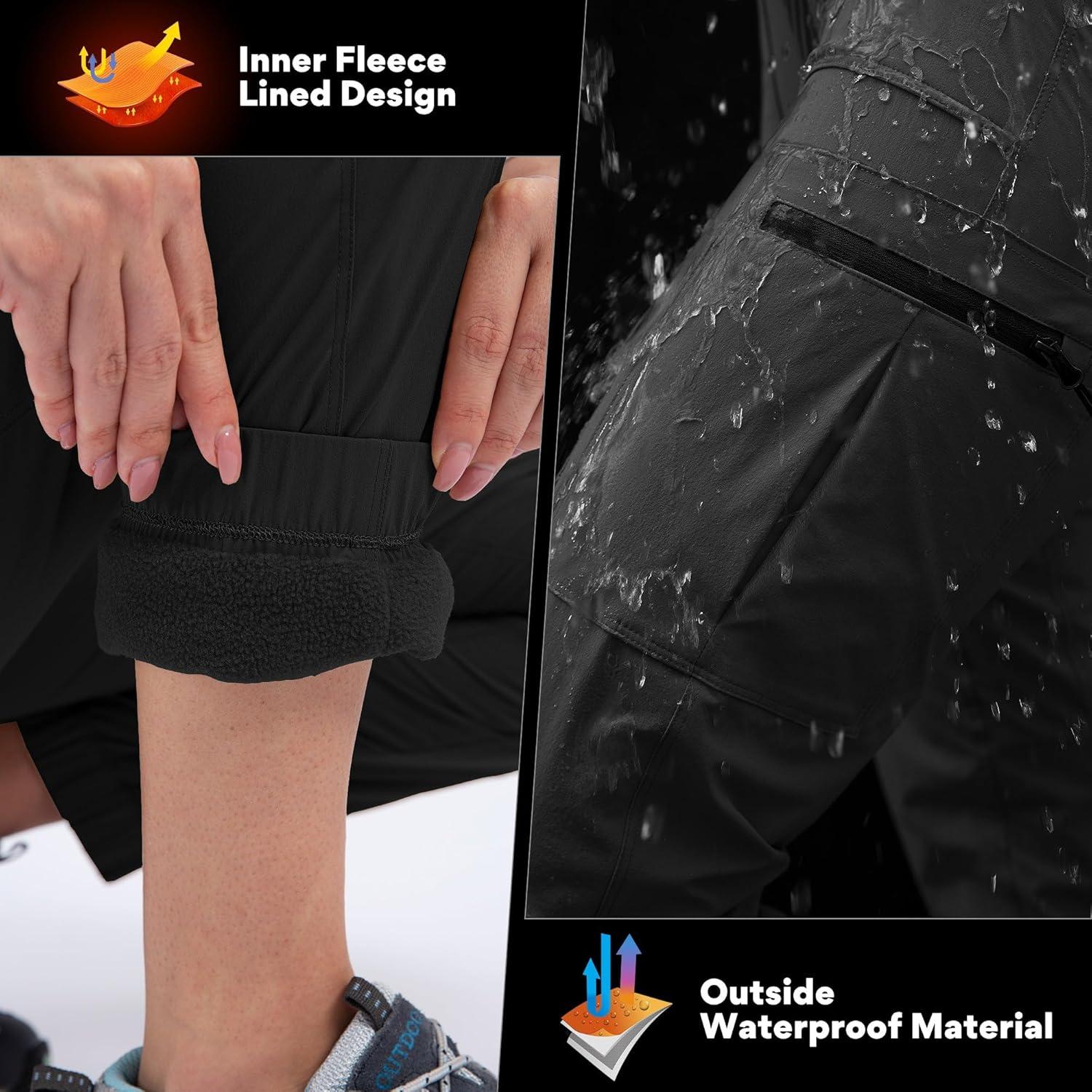 imageFitst4 Womens Hiking Pants Fleece Lined Waterproof Windproof Outdoor Cargo Joggers Winter Warm Camping Pants w Zipper Pockets