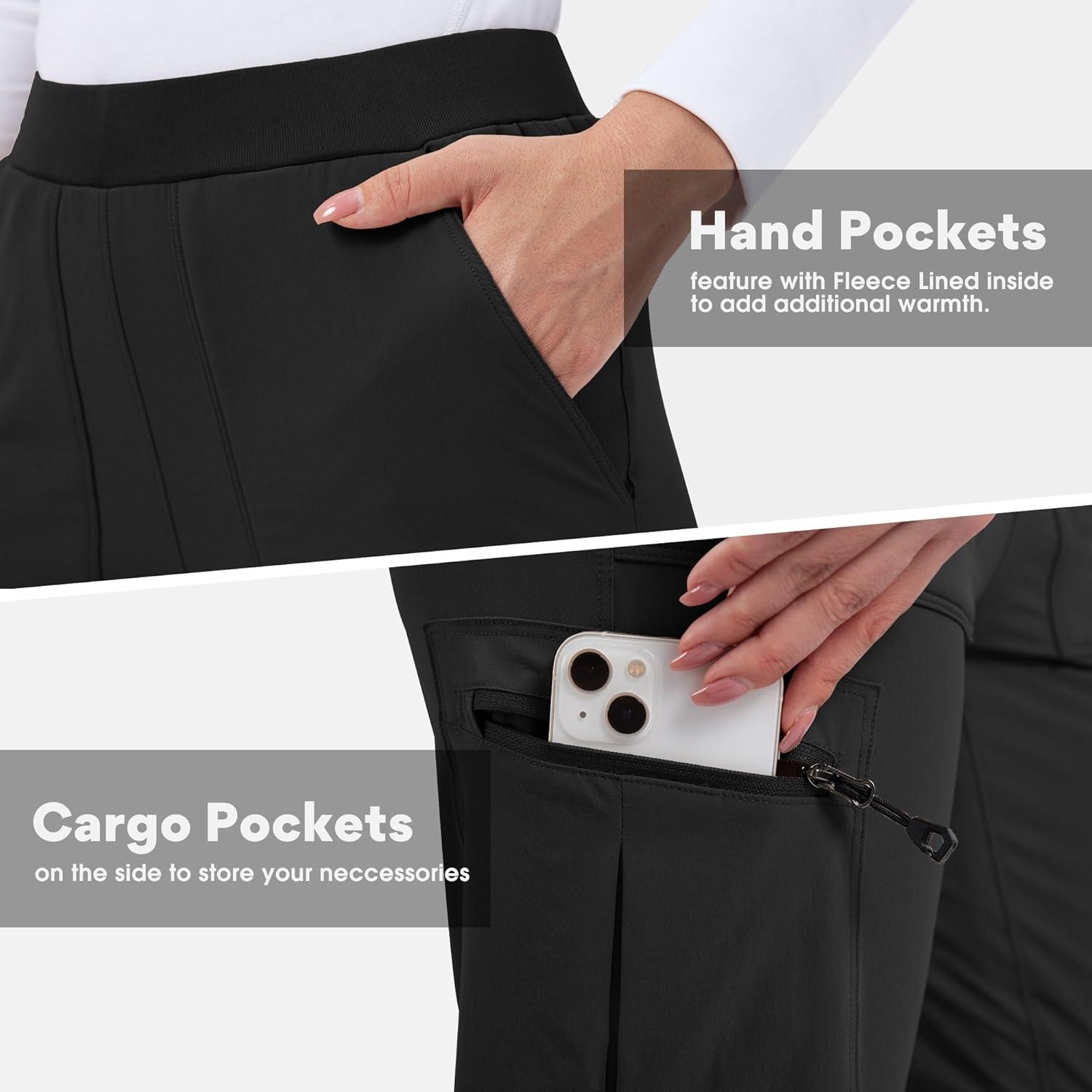 imageFitst4 Womens Hiking Pants Fleece Lined Waterproof Windproof Outdoor Cargo Joggers Winter Warm Camping Pants w Zipper Pockets