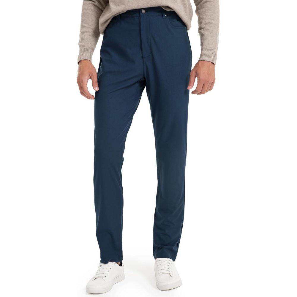 imageFitsT4 Mens Golf Pants Stretch Relaxed Fit with 6 Pockets 30quot32quot Lightweight Quick Dry WrinkleFree Dress TrouserNavy