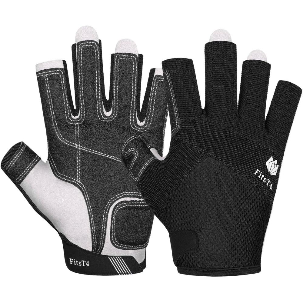imageFitsT4 Sports Kayaking Gloves 34 or Full Finger Padded Palm Fingerless Gloves for Men Women Youth Perfect for Sailing Paddling Canoeing Boating Workout Rowing SUP and Other Water Sportsblack